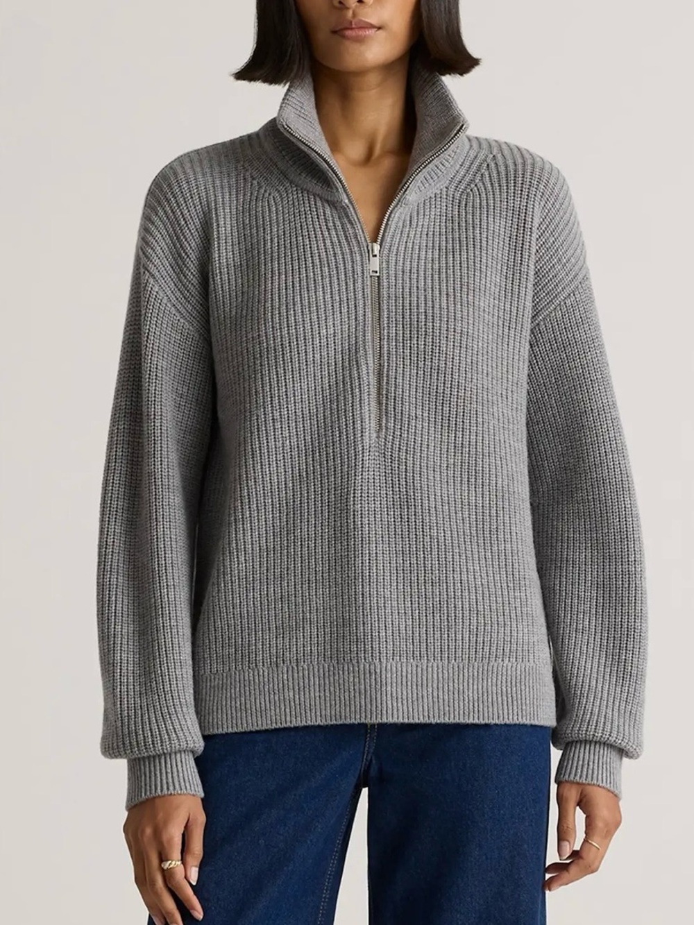 Quince Merino Wool Half Zip Sweater Heather Grey Cozy Office Minimalist